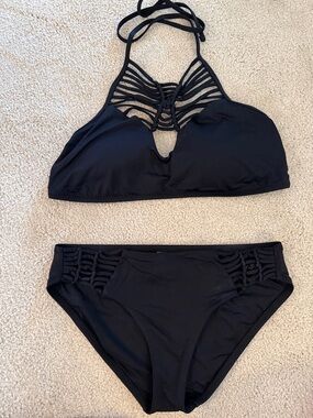BECCA Black Strappy High-Neck Bikini Set